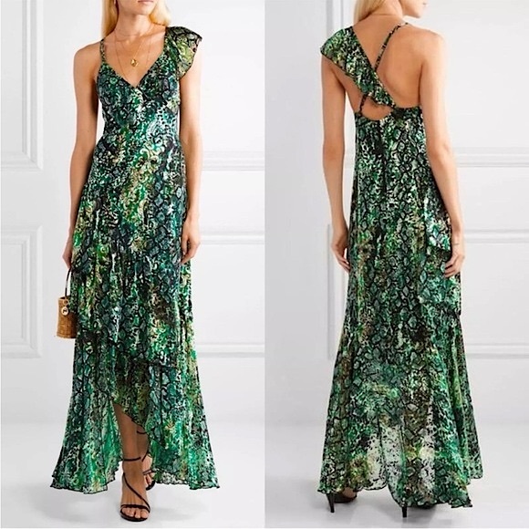 Alice + Olivia Dresses & Skirts - Alice + Olivia Emerald Green Shanel Animal Print Maxi Dress Sz 0